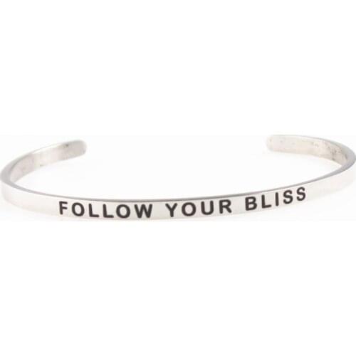 FOLLOW YOUR BLISS Stainless Steel Bracelets Bangles Hand Carved Women Men Mantra Bracelets 2019 Inspirational Gifts For Friends