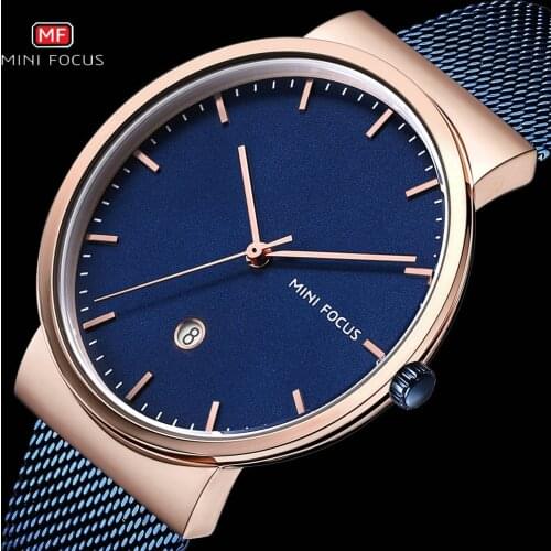 MINIFOCUS Classic Dress Quartz Clock Ultra Thin Mesh Strap Calendar Display Waterproof Minimalist Mens Watches Top Brand Luxury