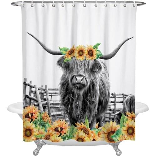 Sunflower Black And White Yak Waterproof Polyester Shower Curtain Bathroom Supplies Decor Curtain Fabric Shower Curtain
