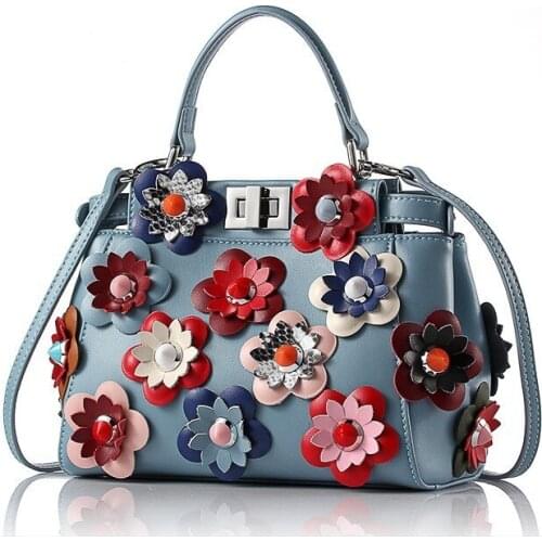 Colors Panelled Womens Vintage Flowers Handbag Split Leather Shoulder Crossbody Bags Ladies Party Packing Totes Messenger Bag