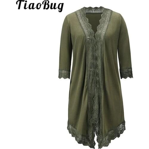 Women Kimono Cardigans Spring Summer Elegant Casual Solid Color Lace Trim Cover Up Outwear Breathable Long Loose Blouse Tops