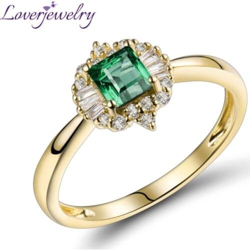LOVERJEWELRY 14ct Yellow Gold Natural Diamond Emerald Ring Emerald Jewelry For Wife and Husband WU280