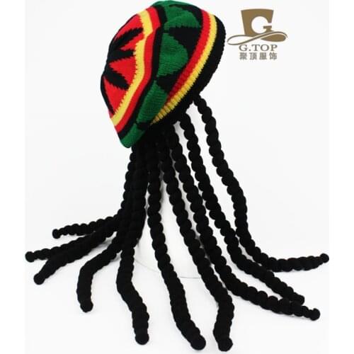 Fancy Dress Party Costume Hippie beret Dreadlocks Wig jamaican rasta hat Bob Marley Caribbean Fancy Dress Prop