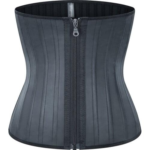 Matte Latex Waist Trainer 25 Spiral Steel Boned Black Waist Slimming Cincher Zipper Corset Underwear корсет Plus Size XS-6XL