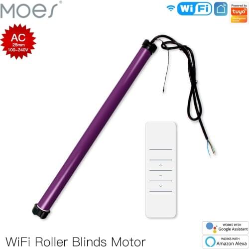 Moes 25mm Automatic WiFi Smart AC Tubular Roller Blinds Motor RF433 Remote 38mm Tube Smart LifeTuya with Alexa Google Home