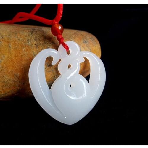 Natural Chinese White Jade Hand Carved Love Pendant Fashion Boutique Jewelry Couple Necklace Popular Gift