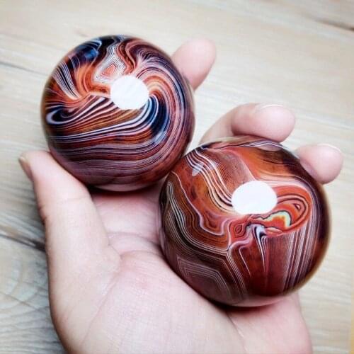 Natural Red Agate Striped Sphere Stone Point Healing Ball Gifts