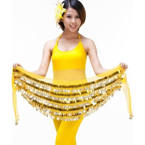 Shiny Gold Coin Hip Scarf Belly Dance Accessories for Sale Womens Beautiful Belly Dance Belt Practicing Clothes Waist Chain