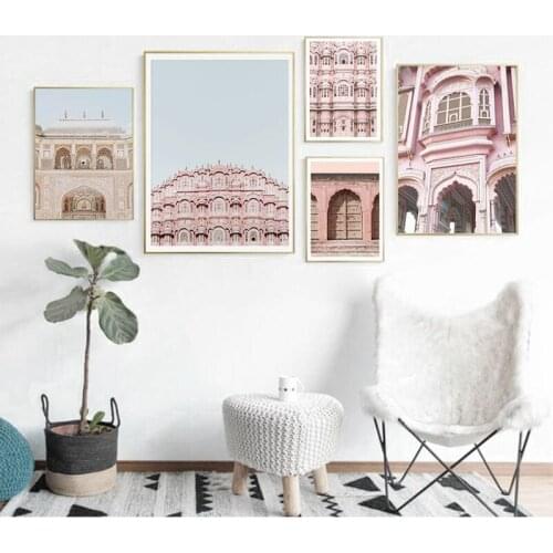Pink India Architecture Landscape Photography Canvas Prints Gallery Wall Art Abstract Pastel Poster Home Decoration Painting