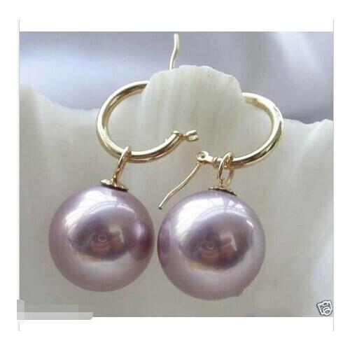 Free Shipping Rare Huge 14mm Tahitian Light Purple South Sea Shell Pearl Earring