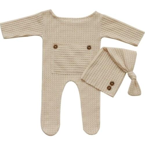 2 Pcs Baby Hat Bodysuit Newborn Photography Props Knitted Long Tail Cap Romper