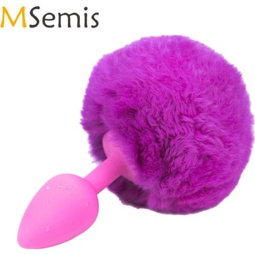 Silicone Anal Plug Faux Fur Bunny Tail Anus Stimulator Flirting Supplies Adult Toys for Women Men