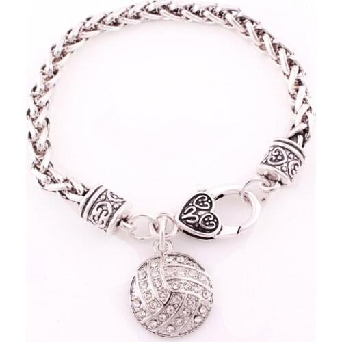 Sporty Style Charm Bracelet For Unisex Volleyball Shape Design Beautiful Crystals Wheat Link Chain Zinc Alloy Dropshipping