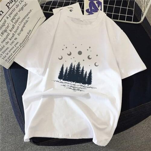Woman mountain Tree Printed Harajuku Summer Tshirts Casual Round Neck Short Slee Top Tee Shirt Drop Ship
