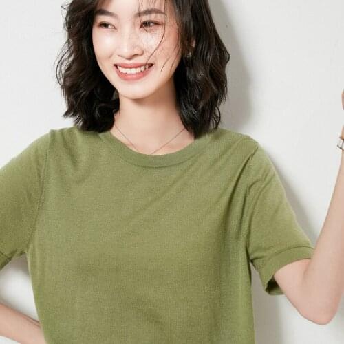 SZDYQH 2021 Spring Autumn New Cashmere Short-Sleeved T-shirt Knitted Jumper Thin Tops Ladies Casual Solid Pullover Wool Sweater