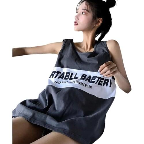 2021 Summer Top Women Solid Sleeveless Vest Women Sleeveless O Neck Letters Print Color Block Long Vest Top Blouse for Party