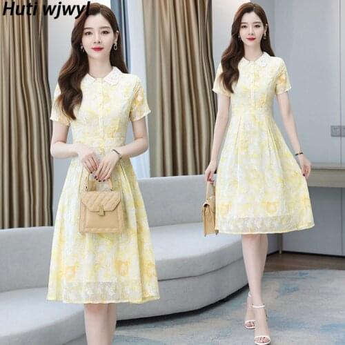 Plus Size Women Boho Beach Dress Party Short Sleeve Vestido 2021 Korean Elegant Summer Vintage Print Chiffon Sexy Midi Sundress