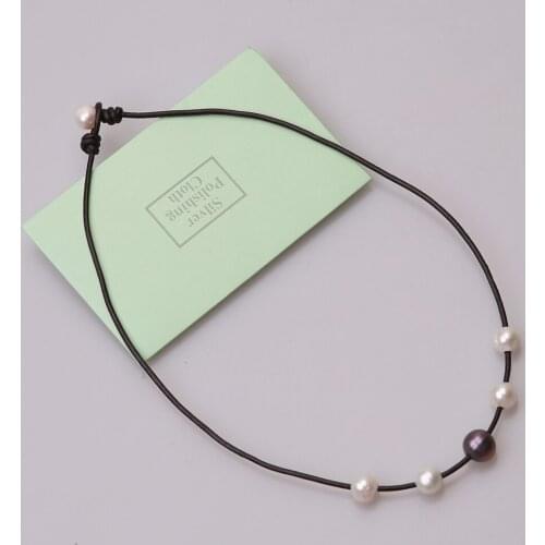 Ambrum Women pearls Necklace Beaded Choker Jewelry Handmade Genuine Pearl Leather Princess Necklace,white stone,blue pearls