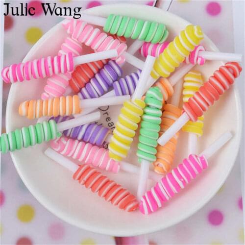 Julie Wang 10PCS Mixed Resin Lollipop Rainbow Artificial Candy Slime Charms Pendants Jewelry Necklace Bracelet Accessory