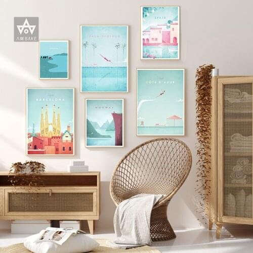 Famous World Travel London Poster Norway Palm Springs Canvas Painting Spain Wall art Posters and Prints Pictures For Living Room