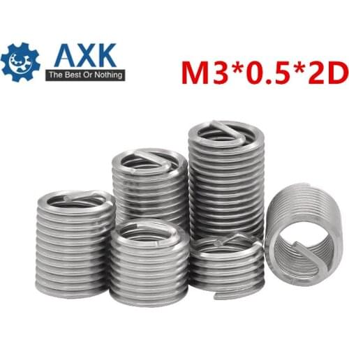 100pcs M3*0.5*2D Wire Thread Insert Stainless Steel 304 Wire Screw Sleeve, M3 Screw Bushing Helicoil Wire Thread Repair Inserts