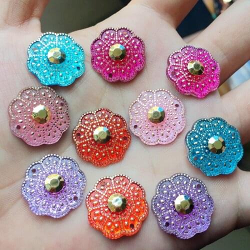 20mm 15pcs mix color shiny rhinestones round flower Buttons Home Garden Crafts Cabochon Scrapbooking DIY Accessories -B12A