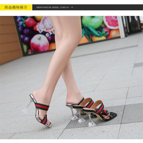 2020 New Arrival Brand Women Sandals Summer High Heels Ribbon Square Toe Slip On Woman Party Shoes Sandalias Mujer Plus Size 46