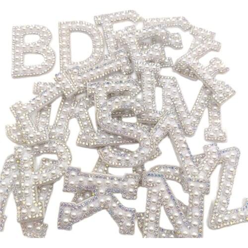 26Pcs/Lot A-Z Pearl Rhinestone English Letter Alphabet Sew Iron On Patch Badge 3D Handmade Letters Patches Bag Jeans Applique