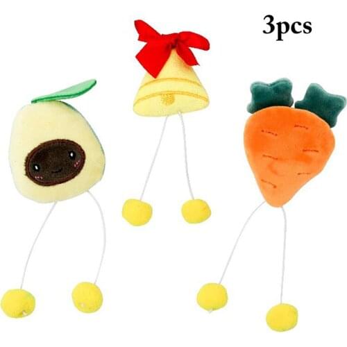 3pcs/Set Fruit Shpae Cat Chew Toy Plush Bite Chew Proof Interactive Lovely Carrot Bells Shaped Kitten Cat Toy Pet Catnip Toy