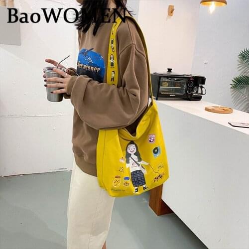 BaoWomen New Crossbody Bag Zipper Canvas Messenger Shoulder Bags Casual Tote Girl Cartoon Printing Handbags For College Student