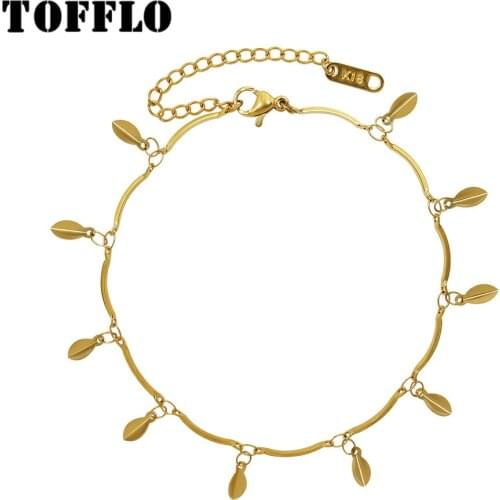 TOFFLO Stainless Steel Jewelry Leaf Anklet Fashion Pendant Beach Anklet Decorations BSS112