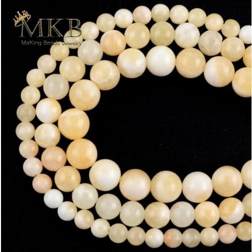 Natural Stone Light Yellow Jades Beads For Jewelry Making 4mm-12mm Round Space Loose Beads DIY Bracelet Necklace Jewellery 15"