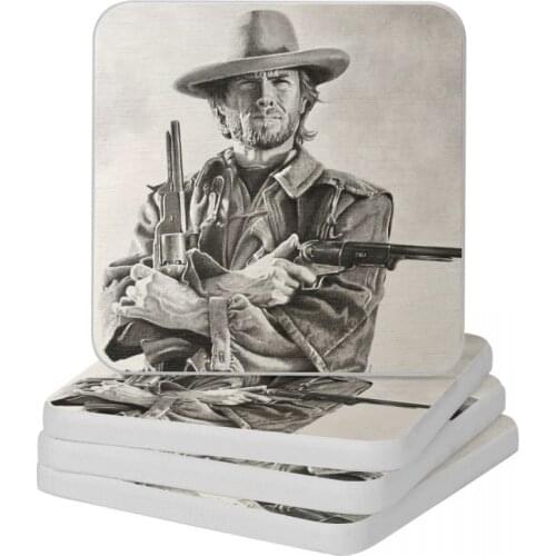 Clint Eastwood Sketch Diatomite Square Round Coaster Heat Insulation Cup Bonsai Mat Soap Toothbrush Pad 10x10cm