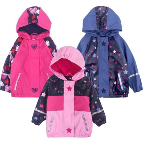 Dollplus Waterpoof Rain Jacket Children PU Hooded Fleece Raincoat for Girls Coats Warm Autumn Winter Outerwear Kids Clothes