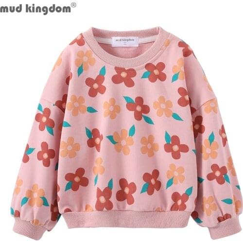Mudkingdom Floral Girls Sweatshirts Terry Cotton Colorful Long Sleeve Tops for Kids Clothes Ribbed O-Neck Pullover Spring Autumn
