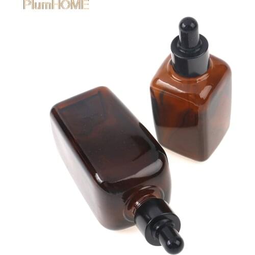 1pcs 50ml 100ml Empty Dropper Bottle Amber Essential Oil Glass Aromatherapy Liquid Brown Square Glass Dropper Bottle