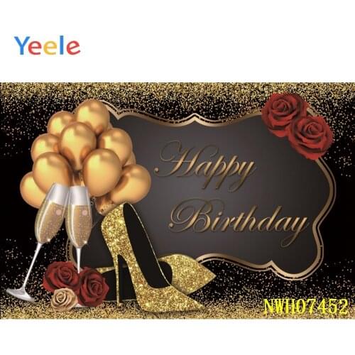 Happy Birthday Party Backdrop Black and Gold Balloon Photo Backdrop Golden Little Star Background Photography Backdrop