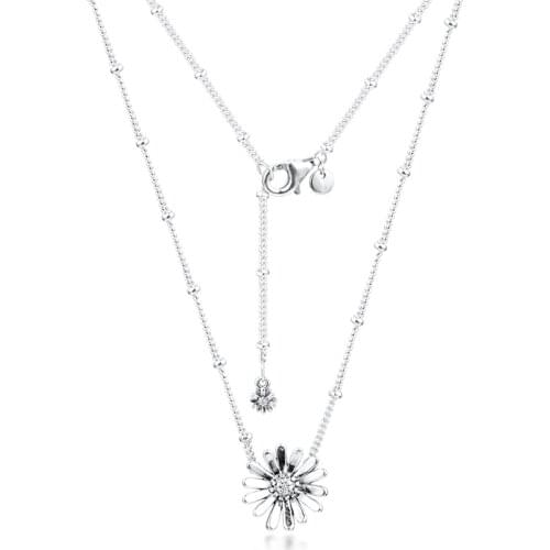GPY Necklace Pave Flower Necklaces Sterling Silver 925 Jewelry Women Collares Mujer Naszyjnik Colar Joyas de Plata