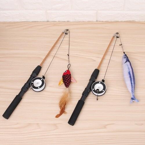 Pet Cat Interactive Teaser Cat Wand Toy Retractable Fishing Pole Stick With Fish Toy Non-Toxic Safe New Type Funny Cat Stick