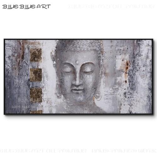 Skilled Artist Hand-painted High Quality Abstract Buddha Figure Acrylic Painting on Canvas Grey Color Buddha Head Oil Painting