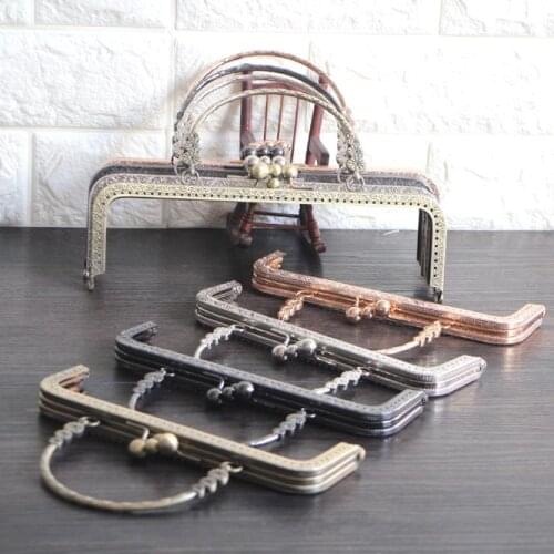 K278 DIY Coin Purse Frames 20cm square emboss Staggered Bead antique brass Gold gun black silver big Kiss Clasp sewing Handbag