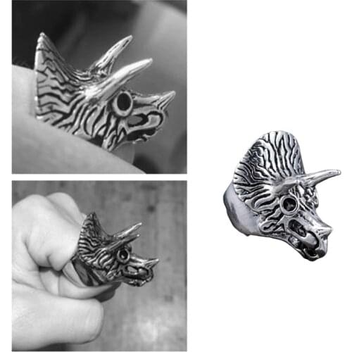 Titanium Steel Personal Triceratops Self Defense Ring Unisex Punk Anti-wolf Finger Ring Vintage Wolf Rings Gift Safety Tool