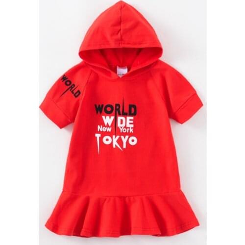 Summer Girls Dress 3 4 5 6 Years Baby Girl Cotton Sport Hoody Dresses 2018 Fashion Letter Printed Dress Kids Little Girl Clothes