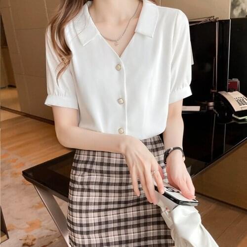 Summer short Sleeve Women Shirts Clothes Fashion Womens Tops And Blouses Solid White Chiffon Blouse Office Shirt