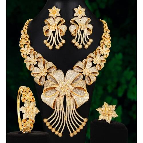 Missvikki 2020 Original Luxury Romantic Blooming flowers Big Necklace Bracelet Rings Earrings Jewelry Set Bridal Wedding Party