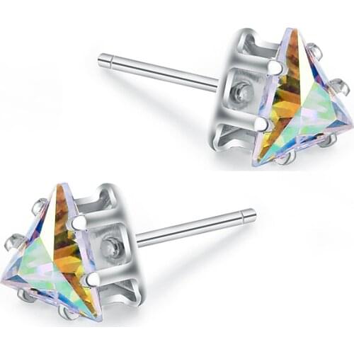 Fashion 6MM Triangle Cubic Zirconia Stud Earrings For Women Silver Tiny High Quality Rhinestone New Design Brincos 2021 Jewelry