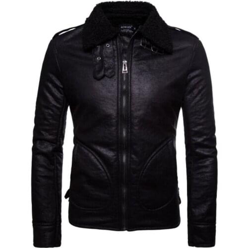 Winter men leather jacket man faux fur coats mens stand collar black Europe and America autumn warm casual clothes S - 2XL