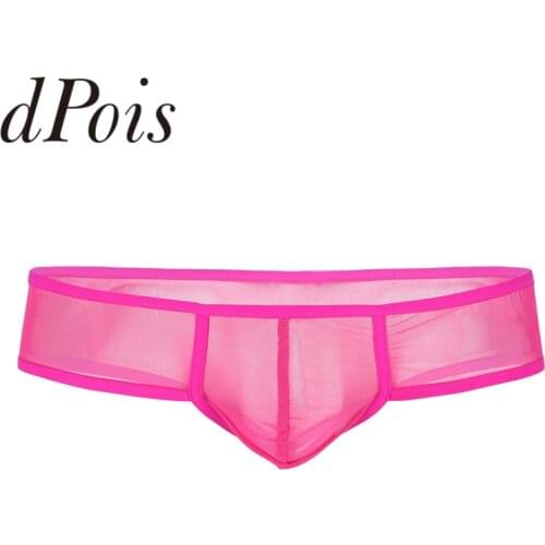 Mens See Through Sheer Mesh Bulge Pouch Low Rise G-string Thong Mini Briefs Underpants Panties Underwear For Male