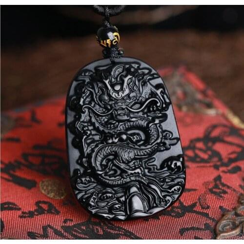 Natural stone Quartz crystal Black Obsidian hand Carved dragon Lucky Amulet Pendant for diy jewelry making necklace