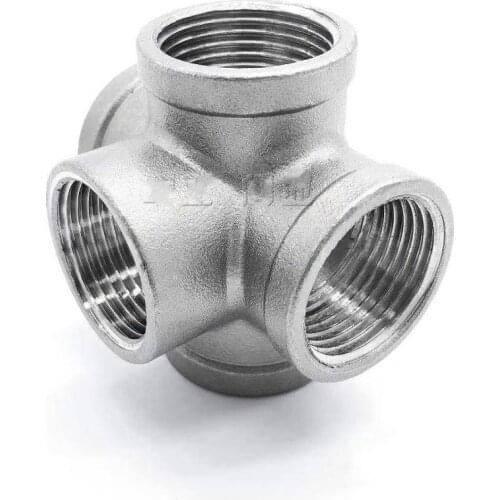 Stainless Steel DN25 to DN20 Reducing diameter Female BSP Thread Pipe Fitting 5 way Equal Cross Connector SS304